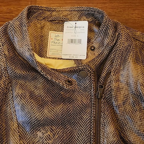 NWT🐍 Free People Python Snake Faux Leather Golden Jacket, Large - Picture 15 of 16